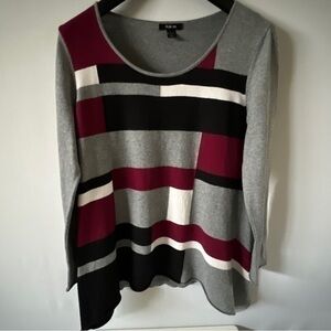 Style & Co Ladies  Striped Jumper Gray Trim Long Sleeved Scoop Neck Size L